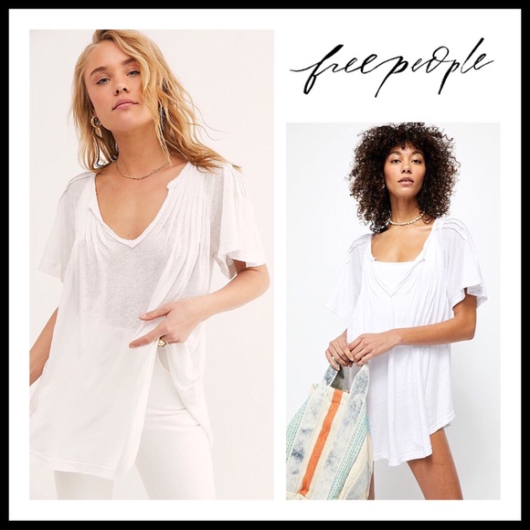 FREE PEOPLE BOHO FLOWY TUNIC TEE V-NECK TOP A3C - Picture 2 of 16